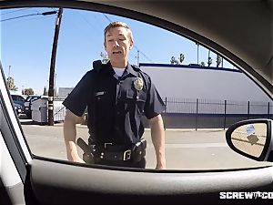 CAUGHT! dark-hued damsel gets unloaded sucking off a cop